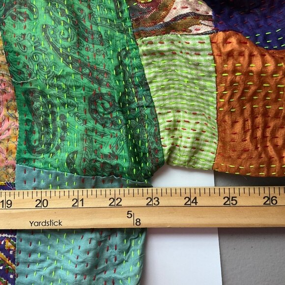 Sevya OS Handmade Kantha Patchwork Kimono Jacket Silk Boho Relaxed - Picture 3 of 12